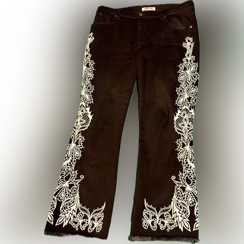 Black and White Embroidered Women Jeans